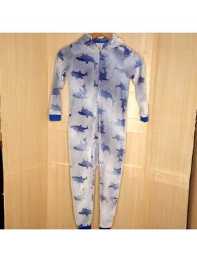 Saint Eve Kids Blue Shark One Piece Open Foot Pajamas 7-8
